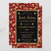 Red & Gold Glitzer Valentine Hearts 16 . Geburtsta Einladung (Vorne/Hinten)