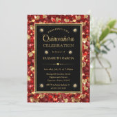 Red & Gold Glitzer Valentine Hearts Quinceanera Einladung (Stehend Vorderseite)