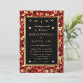 Red & Gold Glitzer Valentine Hearts Wedding Einladung (Stehend Vorderseite)