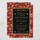 Red & Gold Glitzer Valentine Hearts Wedding Einladung (Vorne/Hinten)