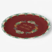 Red Gold Glitzer Weihnachten Frohe Alles Holly Pappteller (Schrägansicht)