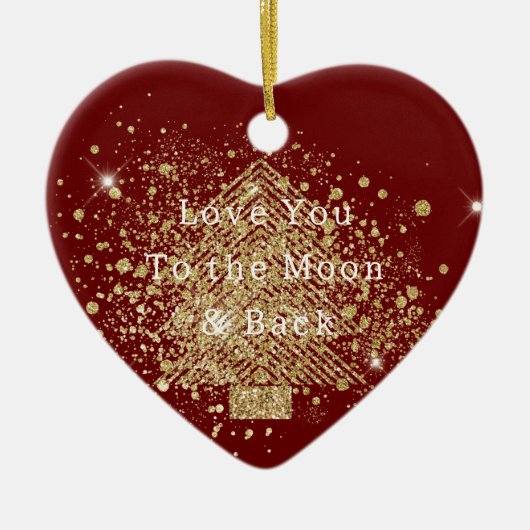 Red Gold Glitzer Weihnachtsbaum Liebe Keramik Ornament (Vorne)