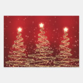 Red & Gold Glitzer Weihnachtsbaumen Urlaub Geschenkpapier Set (Vorderseite)