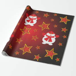 Red Gold Glitzer Weihnachtsstars & Snowman Geschenkpapier