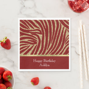 Red Gold Glitzer Zebra Birthday Serviette