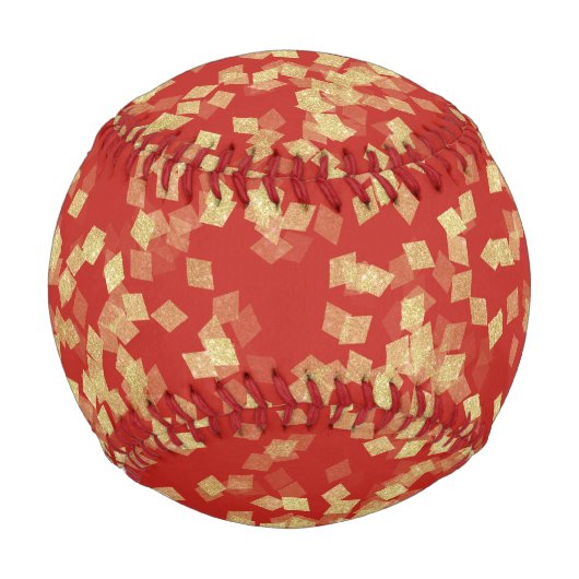 Red Gold Glitzy Confetti Abstrakt Baseball (Vorderseite)