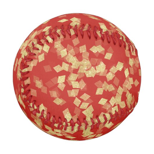 Red Gold Glitzy Confetti Abstrakt Baseball (Vorderseite Links)