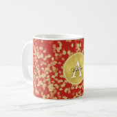 Red Gold Glitzy Confetti Abstrakt Monogram Kaffeetasse (Vorderseite Links)