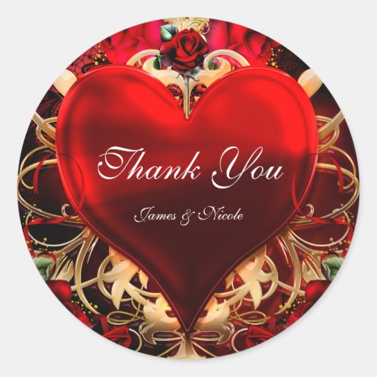 Red & Gold Gothic Liebe Herzstück Gastgeschenk Hoc Runder Aufkleber (Vorderseite)