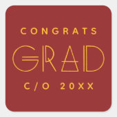 Red Gold Grad Typography Graduation Sticker (Vorderseite)