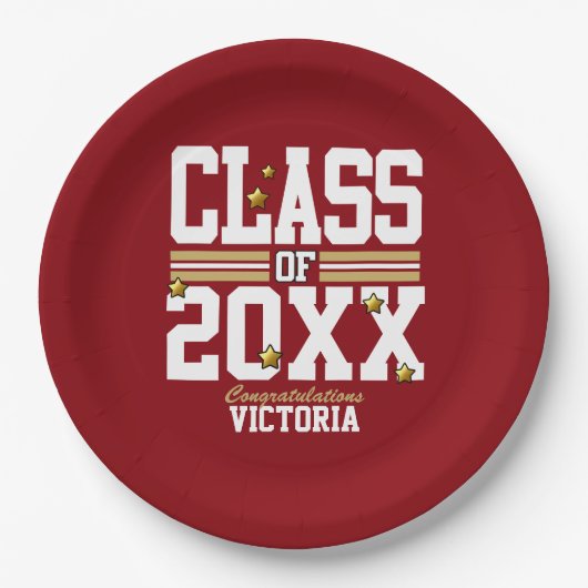 Red|Gold Graduating Class Year Pappteller (Vorderseite)
