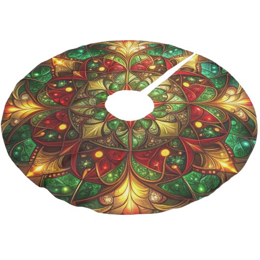 Red Gold Green Decorative Tree Skirt Polyester Weihnachtsbaumdecke (Schrägansicht)