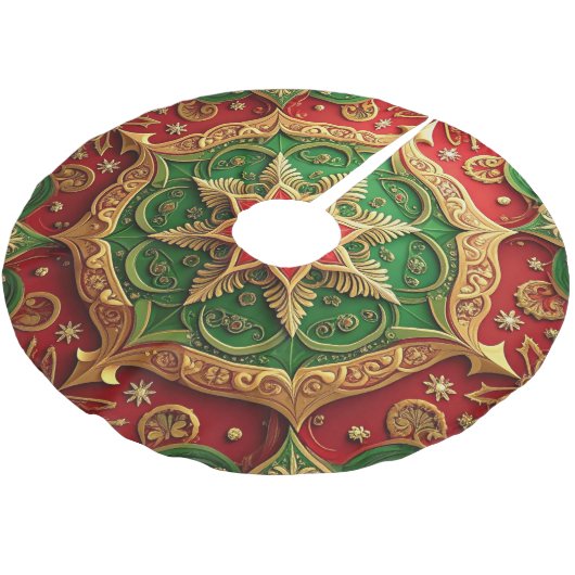 Red Gold Green Decorative Tree Skirt Polyester Weihnachtsbaumdecke (Schrägansicht)