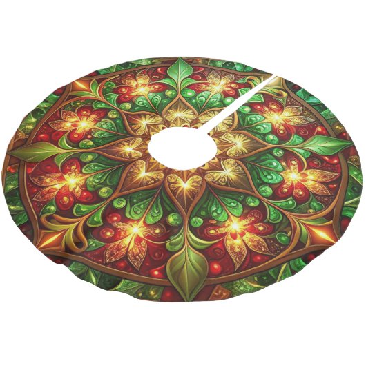 Red Gold Green Decorative Tree Skirt Polyester Weihnachtsbaumdecke (Schrägansicht)