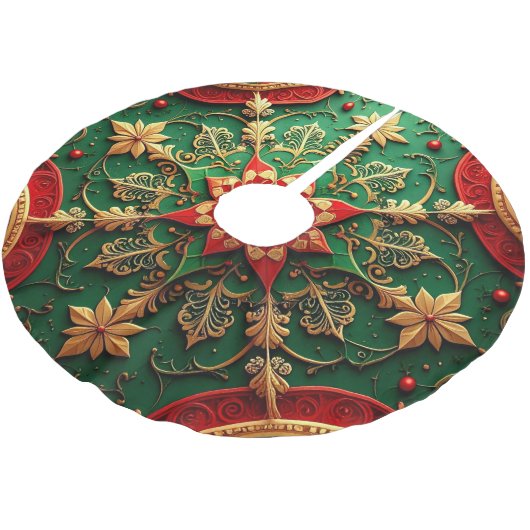 Red Gold Green Decorative Tree Skirt Polyester Weihnachtsbaumdecke (Schrägansicht)