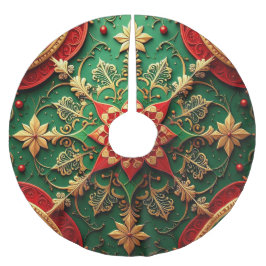 Red Gold Green Decorative Tree Skirt Polyester Weihnachtsbaumdecke