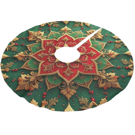 Red Gold Green Decorative Tree Skirt Polyester Weihnachtsbaumdecke (Schrägansicht)