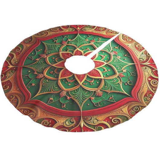 Red Gold Green Decorative Tree Skirt Polyester Weihnachtsbaumdecke (Schrägansicht)