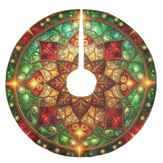 Red Gold Green Decorative Tree Skirt Polyester Weihnachtsbaumdecke (Vorderseite)