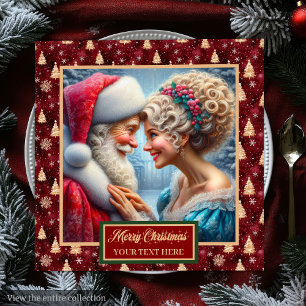Red Gold Green Holiday Napkins Mr & Mrs Claus Serviette
