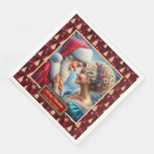 Red Gold Green Holiday Napkins Mr & Mrs Claus Serviette (Ecke)