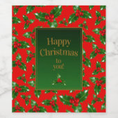 Red Gold Green Holly Berry Pattern - Individuelles Weinetikett (Einzelnes Label)