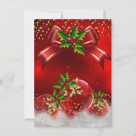 Red Gold Green Holly Weihnachtsfeier Einladung (Rückseite)