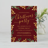 Red Gold Green Leaf Corporate Christmas Party Folieneinladung (Stehend vorne)