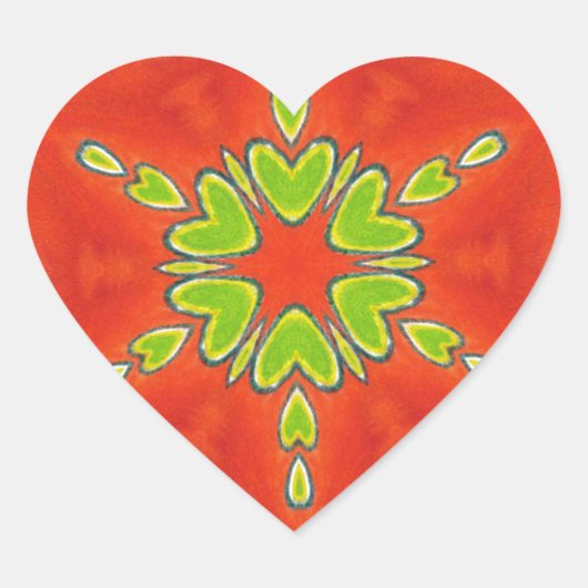 Red Gold Green Mandala Kunstdruckerei Herz-Aufkleber (Vorderseite)