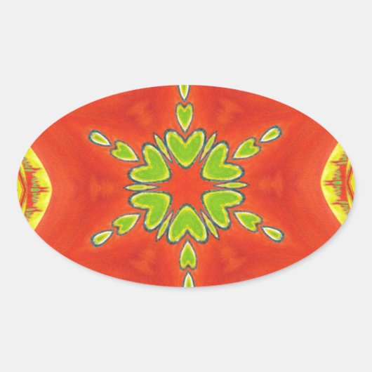 Red Gold Green Mandala Kunstdruckerei Ovaler Aufkleber (Vorderseite)