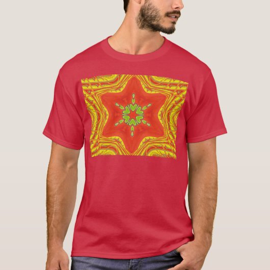 Red Gold Green Mandala Kunstdruckerei T-Shirt (Vorderseite)