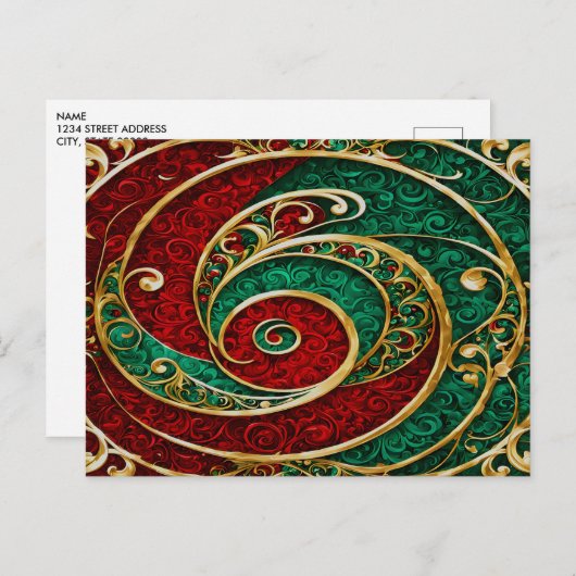 Red Gold Green Weihnachtsfeiertag Postkarte (Vorne/Hinten)
