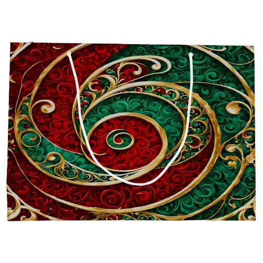 Red Gold Green Weihnachtsgeschenktasche Große Geschenktüte (Rückseite)