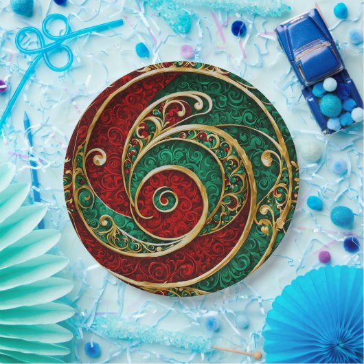 Red Gold Green Weihnachtszeitung Plakat Pappteller (Party)