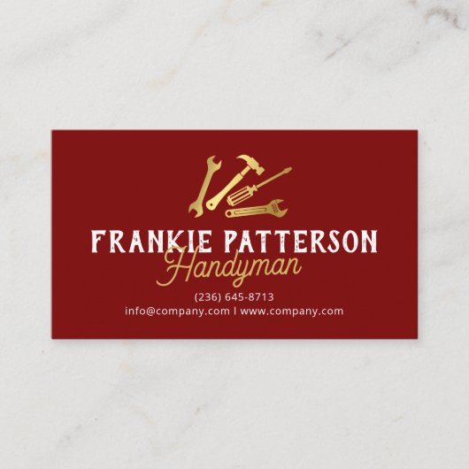 Red Gold Handyman Repair & Maintenance QR Code Visitenkarte (Vorderseite)