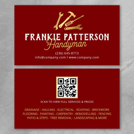 Red Gold Handyman Repair & Maintenance QR Code Visitenkarte