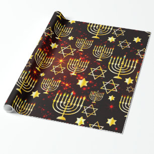 Red & Gold Hanukka Menorah Geschenkpapier