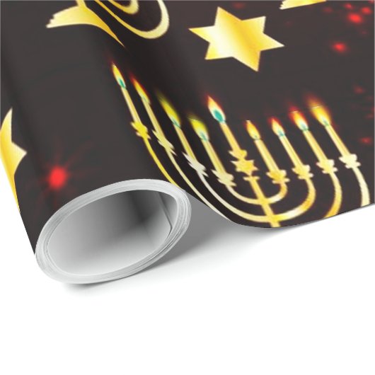 Red & Gold Hanukkah Menorah Geschenkpapier (Rolleneckpunkt)