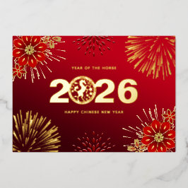 Red Gold Happy Chinesisch Neues Jahr Rabbit Folien Feiertagskarte