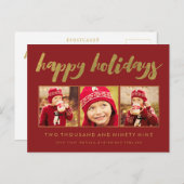 Red Gold Happy Holidays Xmas Foto Frame Postkarte (Vorne/Hinten)