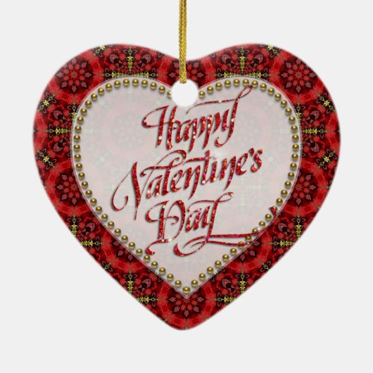 Red Gold Happy Valentine Liebe Herzlich Willkommen Keramik Ornament (Hinten)