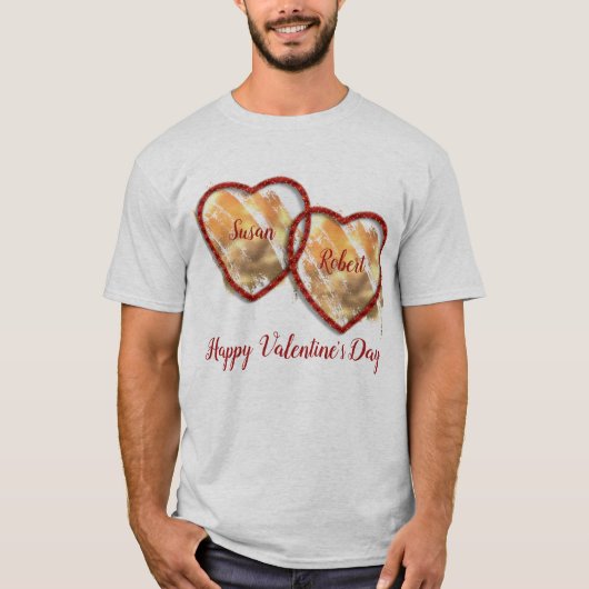 Red Gold Heart Modern Happy Valentines Day Men T-Shirt (Vorderseite)
