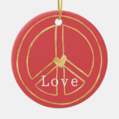 Red Gold Heart Peace Sign Love Christmas Keramik Ornament (Vorne)