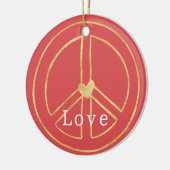 Red Gold Heart Peace Sign Love Christmas Keramik Ornament (Links)