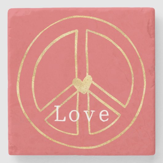 Red Gold Heart Peace Sign Love Valentine's Day Steinuntersetzer (Vorderseite)