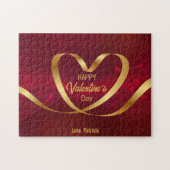 Red Gold Heart Ribbon Happy Valentine's Day Puzzle (Horizontal)