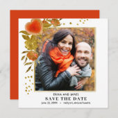 Red Gold Heart Rose Foto Save the Date (Vorne/Hinten)