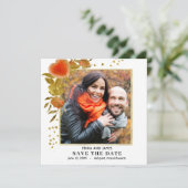 Red Gold Heart Rose Foto Save the Date (Stehend Vorderseite)