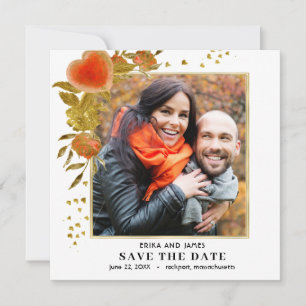 Red Gold Heart Rose Foto Save the Date