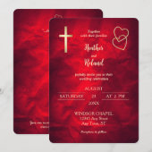 Red Gold Hearts Christlich Cross Wedding Einladung (Vorne/Hinten)